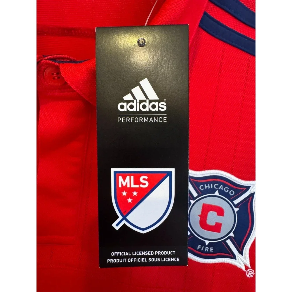 NEW Adidas Chicago Fire FC Quaker Soccer On Field Polo Shirt Red Men's‎ Size L